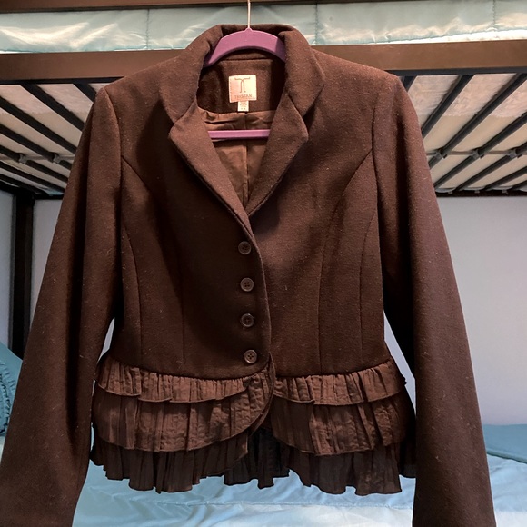 Tristan | part wool black ruffle blazer jacket - Picture 2 of 4